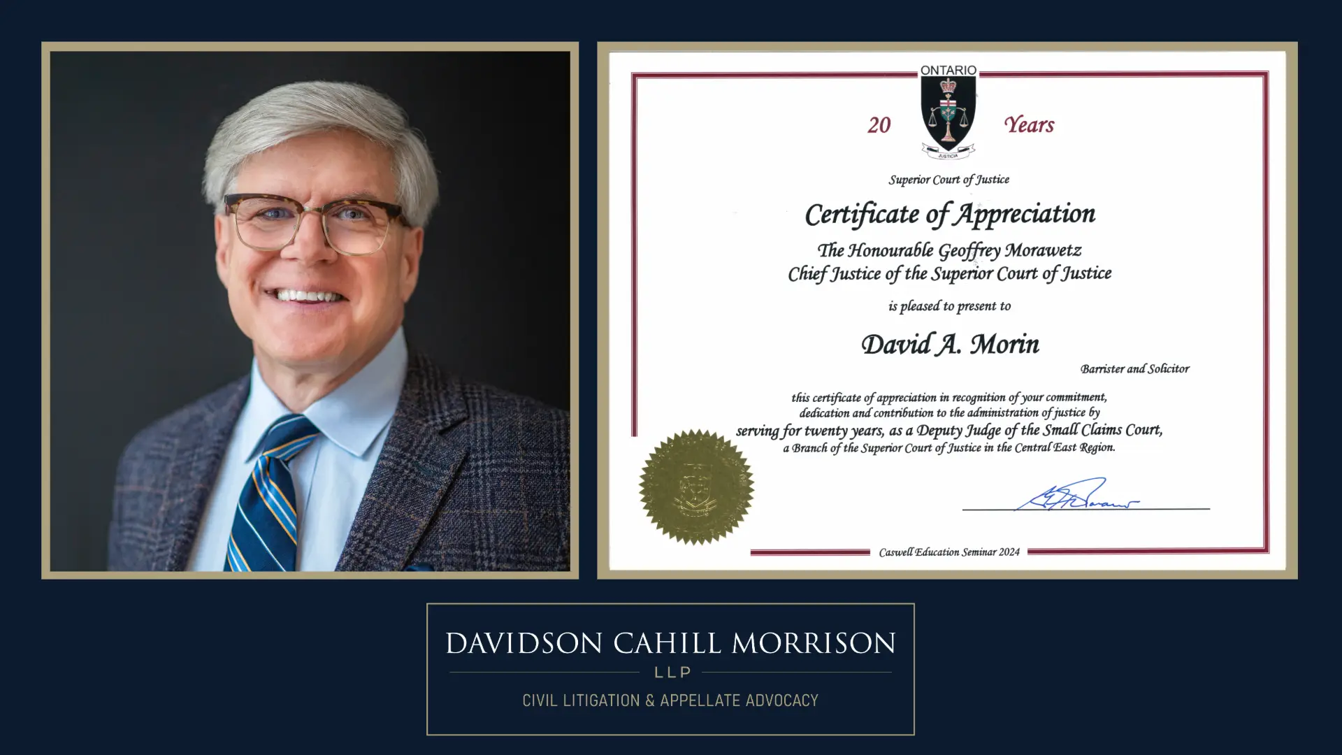 David Morin Certificate of Appreciation
